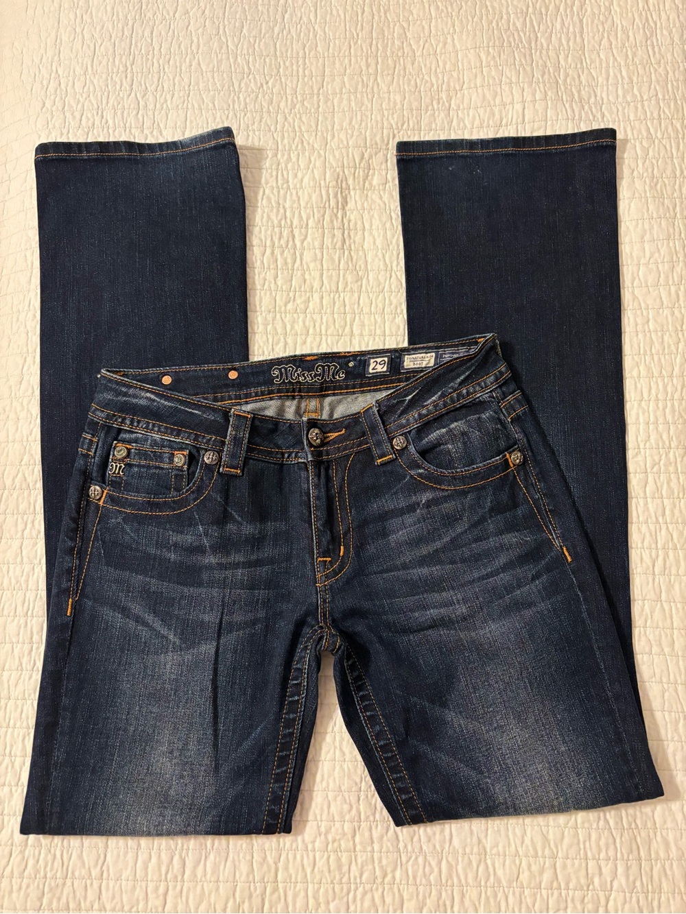 Miss Me Dark Blue Bootcut Jeans with Fading